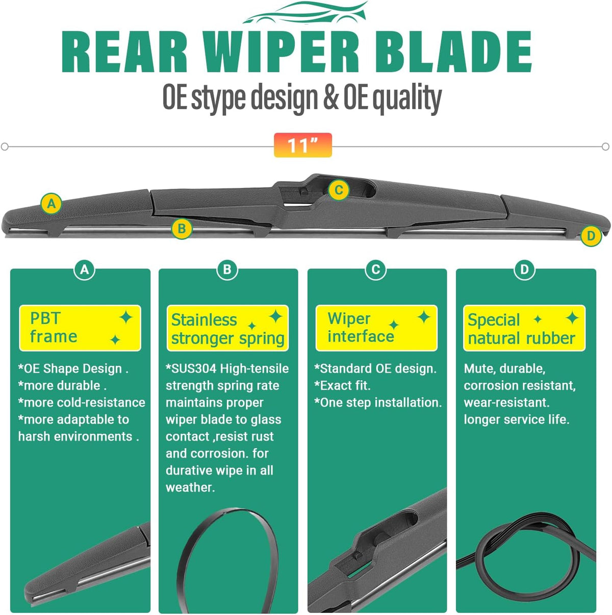 26" 16" 12" Windshield Wiper Blades Replacement for Toyota RAV4 2019 2020 2021 2022 2023 2024 2025 RAV 4 / Mazda 5 2006-2015 Premium All Weather Front Rear Wipers Set - OEM Quality (Pack of 3) - Colors D