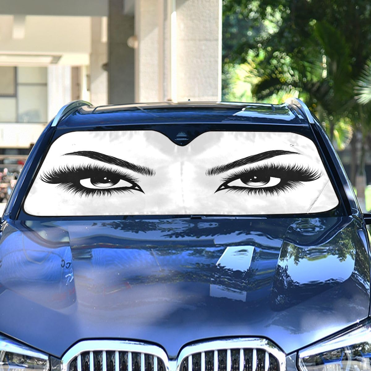 Black Leopard Car Windshield Sun Shade Animal Skin Print Foldable UV Ray Sun Visor Protector Sunshade to Keep Your Vehicle Cool (51" x 27.6")