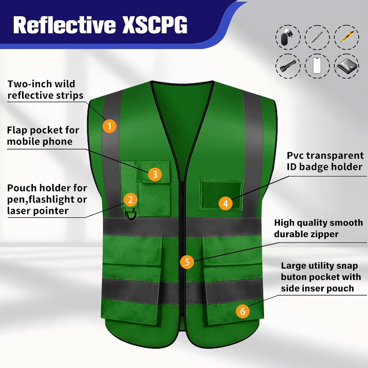 Safety Vests 20 Pack,Hi Vis Construction Vest with 5 Pockets and Zipper,Reflective Vest for Men Women Work One Size