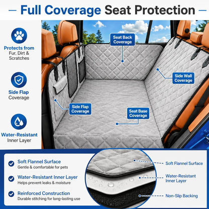 IJVAE Dog Seat Cover for Back Seat, Hard Bottom Back Seat Extender Holds 500 lbs, Waterproof & Nonslip Car Hammock for Large Pets, Comfortable Travel Seat Protector for SUV and Sedan
