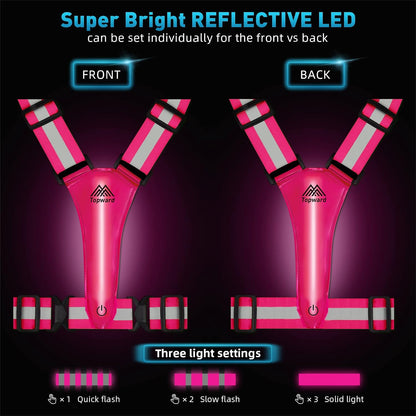LED Reflective Vest Safety Gear, Light Up Vest for Night Walking Cycling, High Visibility Running Vest with Reflective Strips