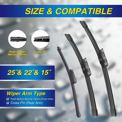 5 PLUS® Silicone Windshield Wipers Replacement for 2007-2014 Ford edge, 2007-2015 Lincoln MKX Wiper Blades(Set of 3),Automotive Replacement Windshield Wiper Blades For My Car-26"/20"/14" - Colors B