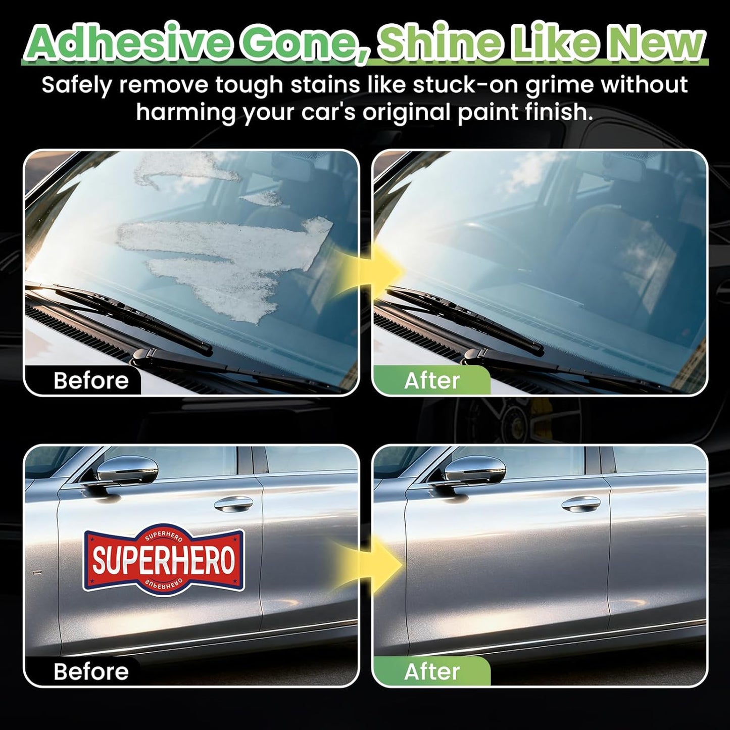 Adhesive Remover Spray for Cars – Paint Safe Formula Removes Glue, Stickers, Labels, Tape Residue, Gum & Tar, Streak-Free Cleaner for Painted, Metal, Plastic & Glass Surfaces, 100ml