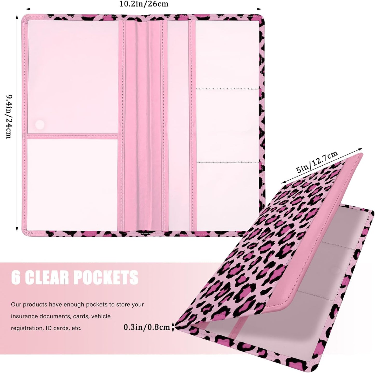 Car Registration and Insurance Holder, with Magnetic Closure for License, Cards and Documents, All Vehicle Needs and Car Accessories (Leopard-Black)