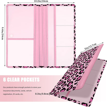 Car Registration and Insurance Holder, with Magnetic Closure for License, Cards and Documents, All Vehicle Needs and Car Accessories (Leopard-Black)