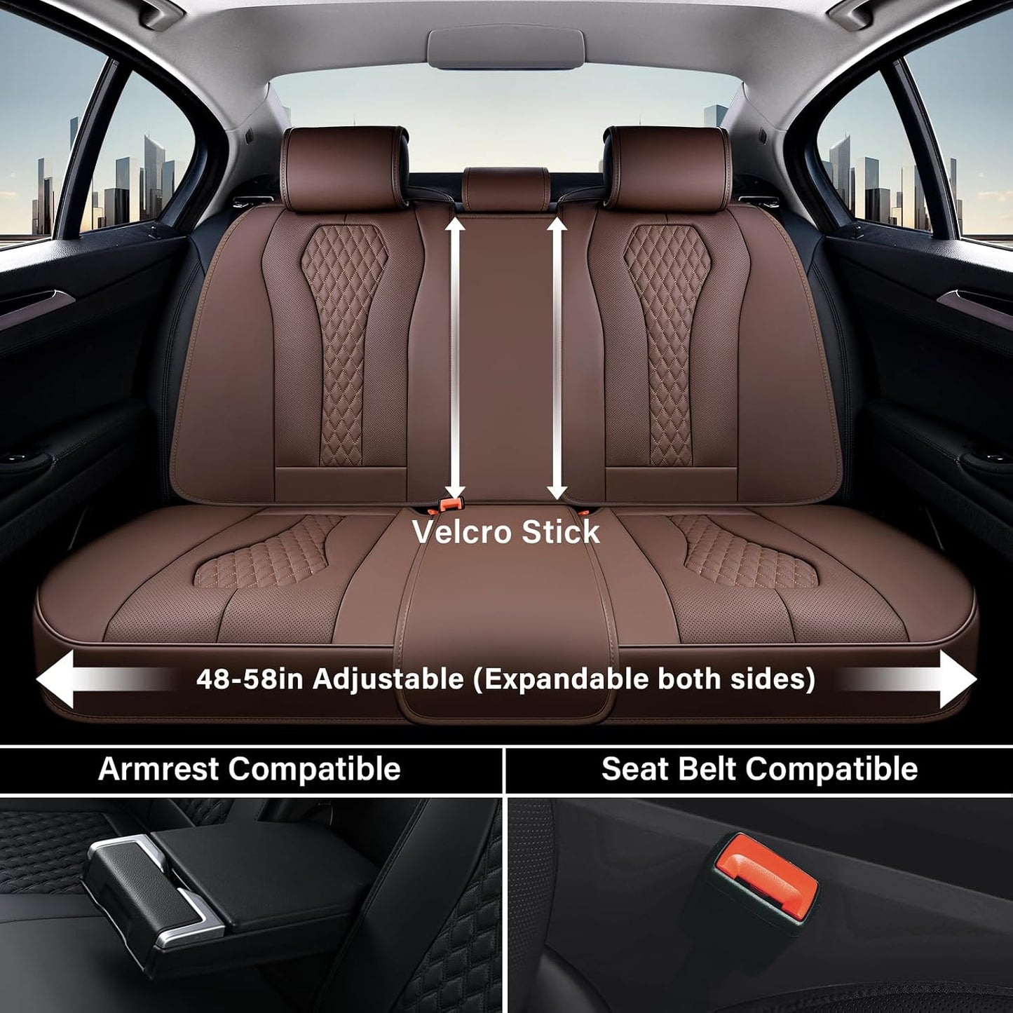 Coverado Seat Covers, Car Seat Covers Full Set, Black Car Seat Cover, Car Seat Covers Front Seats Back Seat Cover, Waterproof Car Seat Cushion, Leather Seat Covers Seat Protector Fit for Most Cars