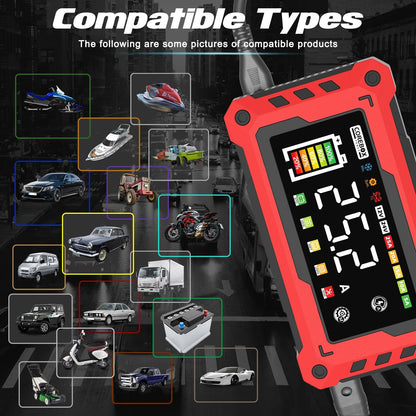 Corebox Battery Charger 6-Amp 12V Automatic Smart Battery Trickle Charger, Battery Maintainer Desulfator with Temperature Compensation for Car Truck Motorcycle Lawn Mower Marine