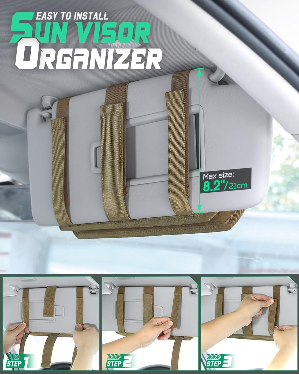 LIVANS Tactical Car Sun Visor Organizer, Auto Accessories Semi-Rigid Molle Panel with Zipper Storage Pouch & Glasses Holder, Gift for Car Gear, Fit Cars, Trucks, Suvs, Jeeps & Patrols (Gray)