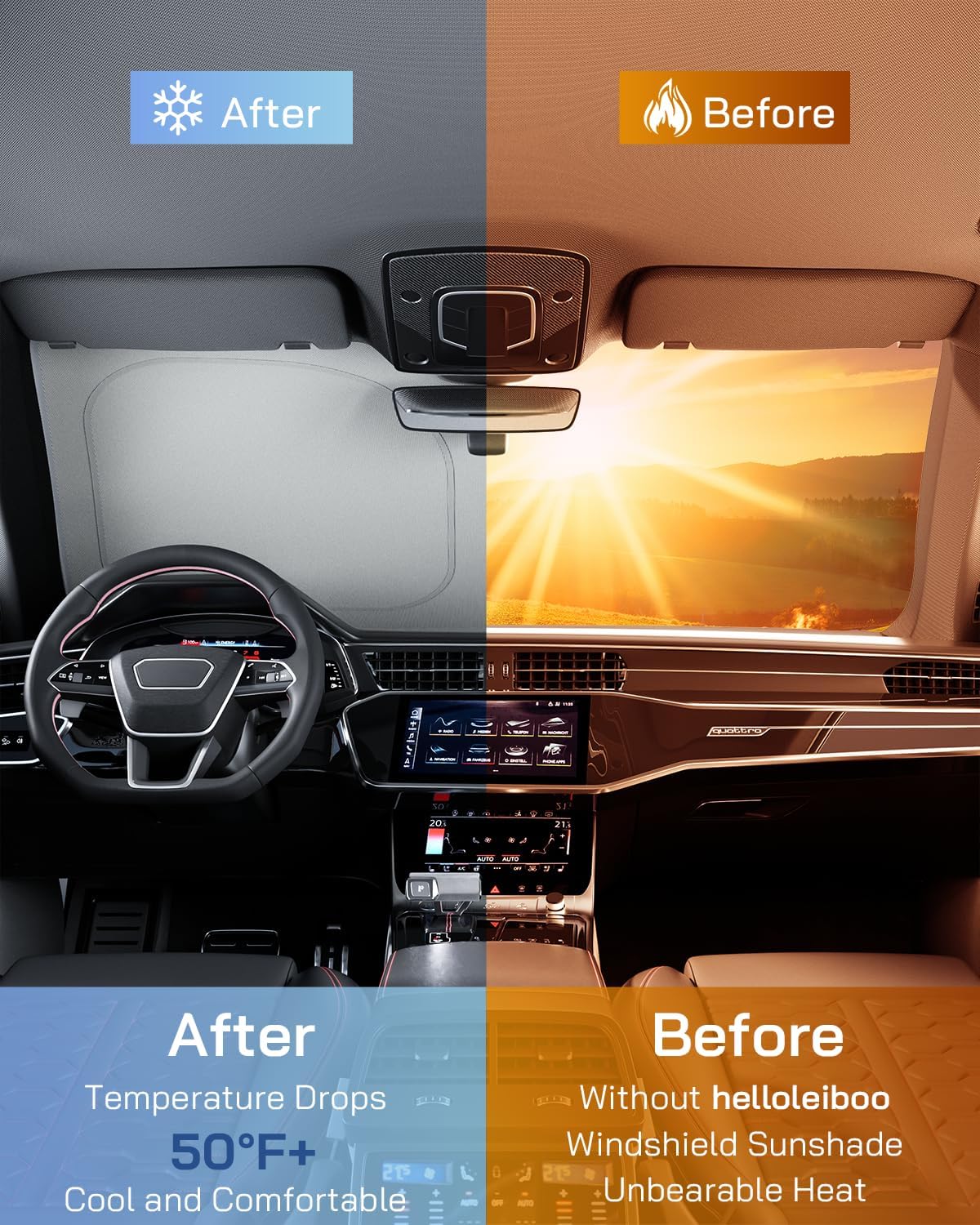 helloleiboo Graphene Car Windshield Sun Shade Car Sun Shade for Windshield with Heat Absorption Coating Foldable Design with UV Protection to Keep Your Car Interior Cooler Silver (X-Large-61 × 34 in)