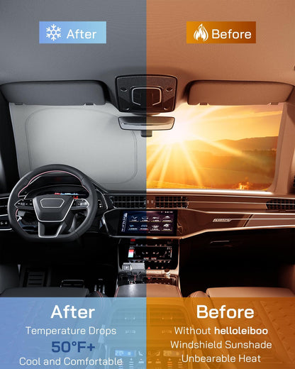 helloleiboo Graphene Car Windshield Sun Shade Car Sun Shade for Windshield with Heat Absorption Coating Foldable Design with UV Protection to Keep Your Car Interior Cooler Silver (X-Large-61 × 34 in)