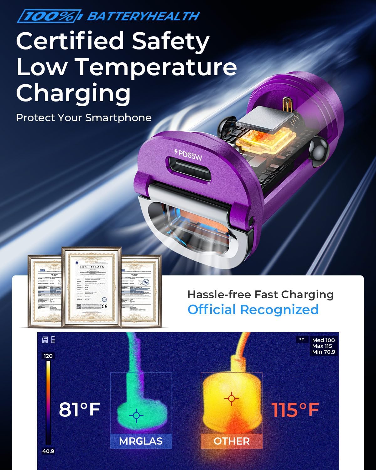【Upgraded】 125W Car Charger USB C Super Fast Charging, [PD65W & QC60W][All Metal] MRGLAS Cigarette Lighter Car Charger, Car Electrical Accessories for iPhone 17 Pro Max iPad Samsung S26 S25 Pixel 10