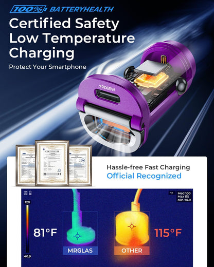 【Upgraded】 125W Car Charger USB C Super Fast Charging, [PD65W & QC60W][All Metal] MRGLAS Cigarette Lighter Car Charger, Car Electrical Accessories for iPhone 17 Pro Max iPad Samsung S26 S25 Pixel 10