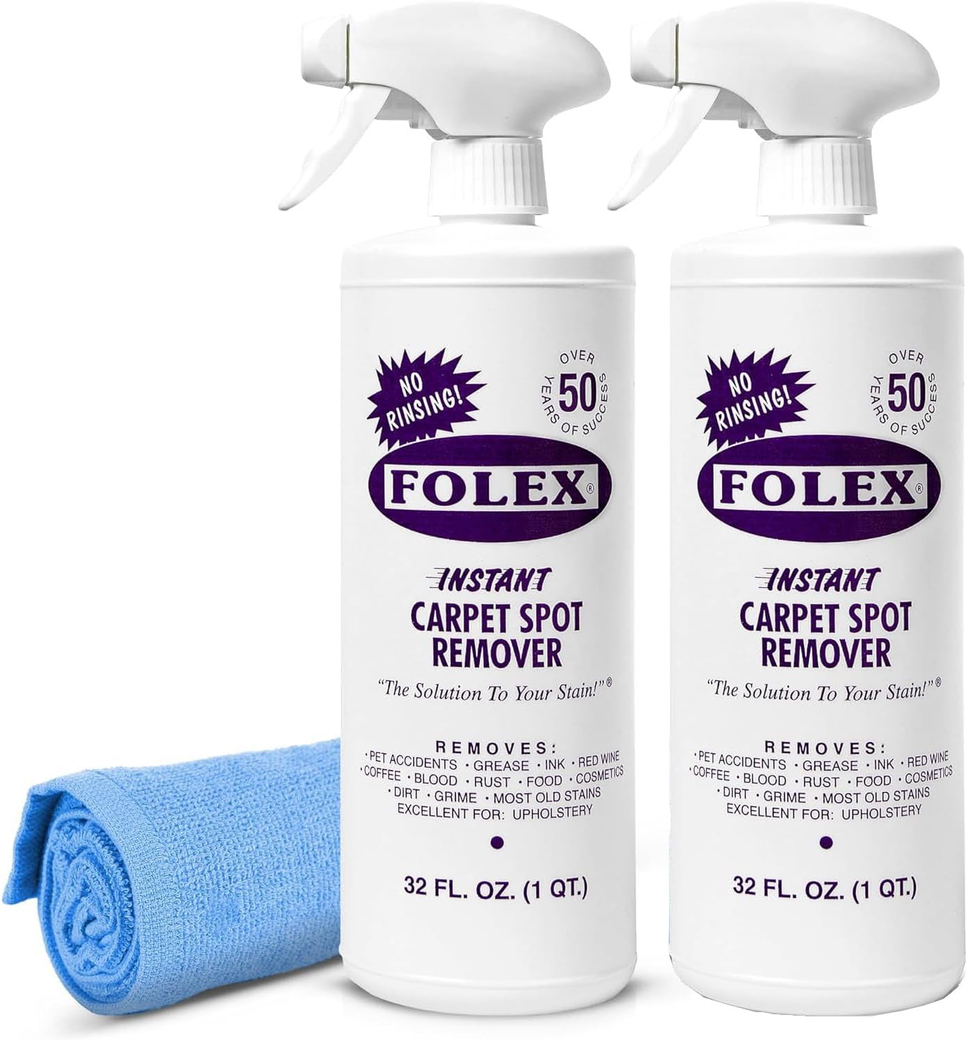 FOLEX Instant Carpet Spot Remover 32 oz – Powerful Stain Remover for Carpets, Upholstery & Rugs – Eliminates Pet Stains, Grease, Red Wine, Food, Makeup & More – With Reusable Cleaning Cloth - 1 Pack