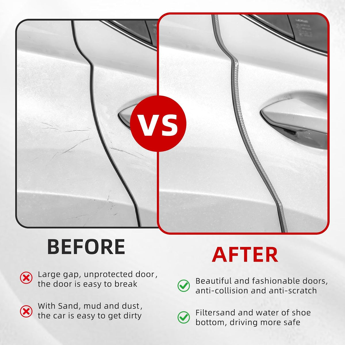 SINGARO 33Ft (10M) Car Door Edge Guard, No Glue Car Door Entry Guard Protective Strip, Rubber Edge Trim Car Door Protector, Applicable to Car, Truck, SUV and ATV, Car Exterior Accessories（Black）