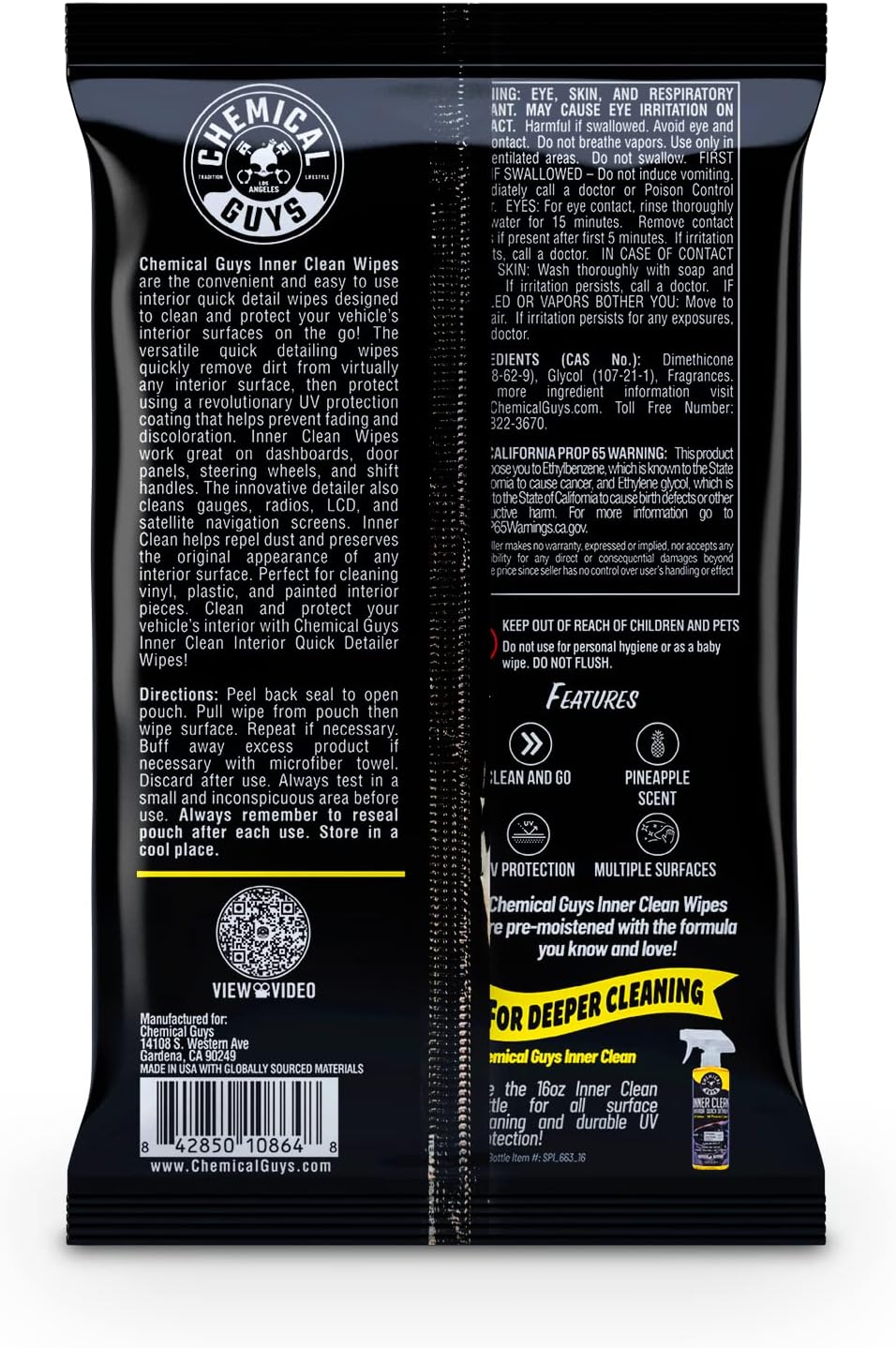 Chemical Guys InnerClean Interior Quick Detailer Cleaner and Protectant for Dashboards Door Panels Seats Trim and Surfaces Non Greasy Interior Car Cleaning Spray and Interior Detailer Spray 16 oz