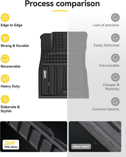 3W Floor Mats & Cargo Liner Fit for 2021 2022 2023 2024 2025 2026 Chevy Tahoe/GMC Yukon/Cadillac Escalade 7 Seat, TPE All Weather Custom Fit Car Accessories Heavy Duty Rubber Full Set Trunk Mats - Colors A
