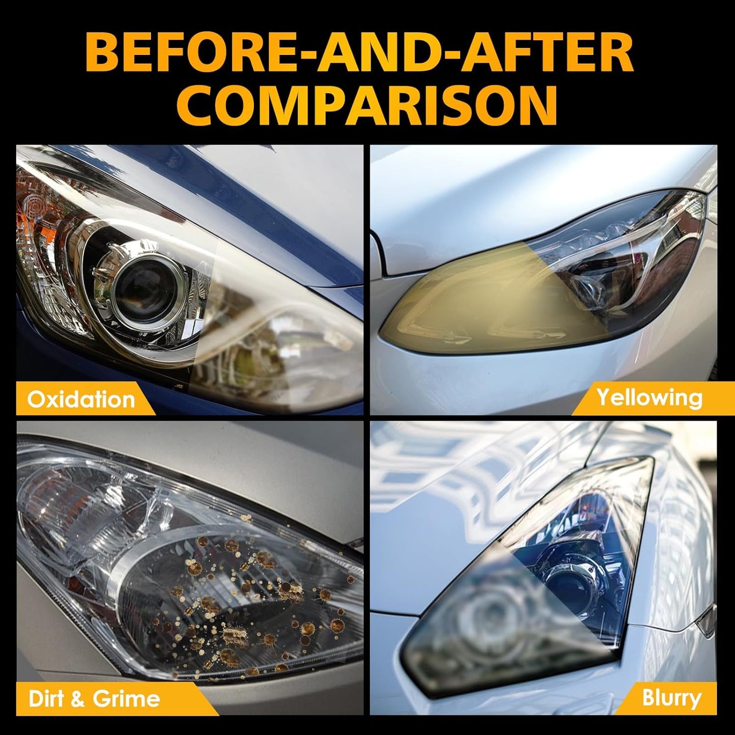 SHIELDOM Headlight Restoration Spray Headlamp Cleaner & Restorer, Instant Renew Oxidation & Yellowed Headlights to Like New Kit with Applicator Pad & Towel, Safe for All Vehicles Lamps 6.8 fl oz