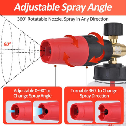BEAR FORCE Pressure Washer Short Spray Gun M22-ID14mm Max 3000 PSI & Foam Cannon Foam Gun with 5 Tips #035 & 3/8'' Quick Connector Swivel, Additional Orifice Nozzle 1.10mm, Car Care Detailing