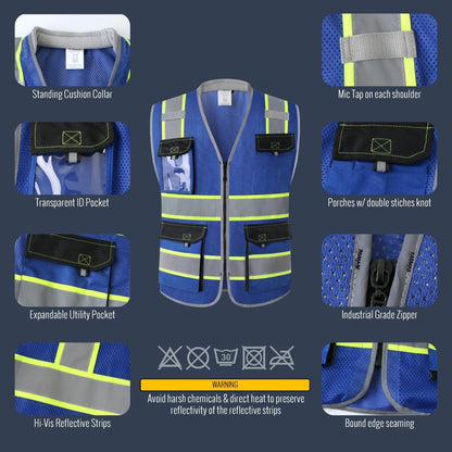 JKSafety Safety Vest for Men Women Hi Vis with Pockets and Cushioned Collar Construction Vest Meet ANSI Standard (BX360)