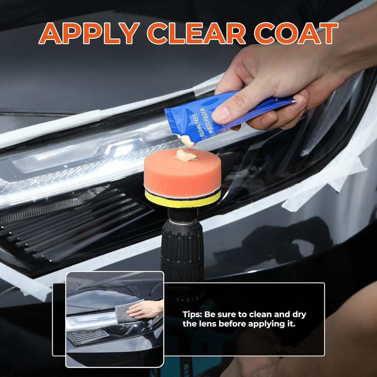 Headlight Restoration Kit, Polish Restore Cleaner Clean Tool DIY Polishing, Sanding Discs, Scouring Pads for Electric Drill, 3 Easy Steps to Restore Sun Damaged Car Headlights Lens
