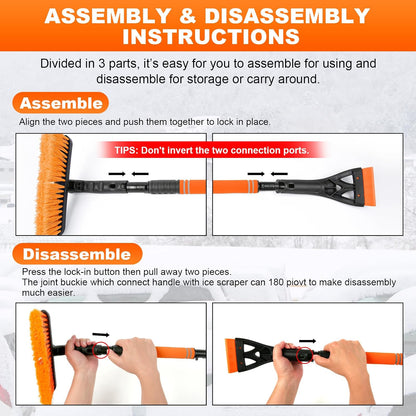 34" Extendable Ice Scrapers for Car Windshield 2-in-1 Snow Brush for Car Snow Scraper for Car Snow Scraper and Drush with Ergonomic Foam Grip for Cars, Trucks, SUVs with 360° Pivoting Brush Head Blue