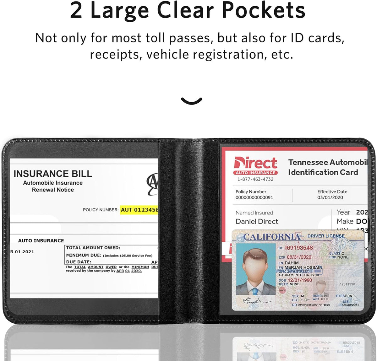 CoBak Car Registration and Insurance Holder - Men and Women Small Lightweight Vehicle Glove Box Car Organizer, Auto Truck Comparment Accessories Case for Essential Document, Driver License (Black)