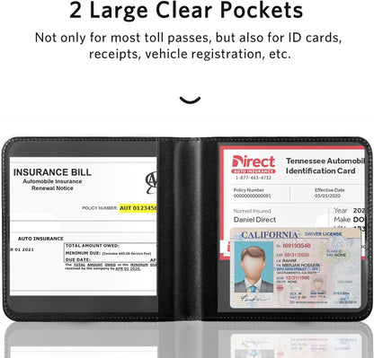 CoBak Car Registration and Insurance Holder - Men and Women Small Lightweight Vehicle Glove Box Car Organizer, Auto Truck Comparment Accessories Case for Essential Document, Driver License (Black)