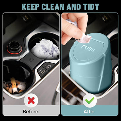 Car Trash Can Bin with Lid - Car Garbage Can Cup Holder - Pink Mini Leakproof Vehicle Garbage Bin with 20pcs Trash Bags - Automobile Organizers and Storage for Front Back Seat Accessories