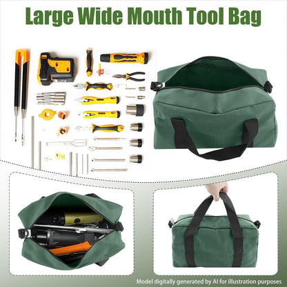 Small Tool Bag,Close Top Wide Mouth Tool Organizer Bag,Large Capacity Tool Bags for Men,Canvas Tool Storage Bag for Storage Handbag for Screwdrivers,Wrench,Pliers Hand Tools (black, 12 Inch)