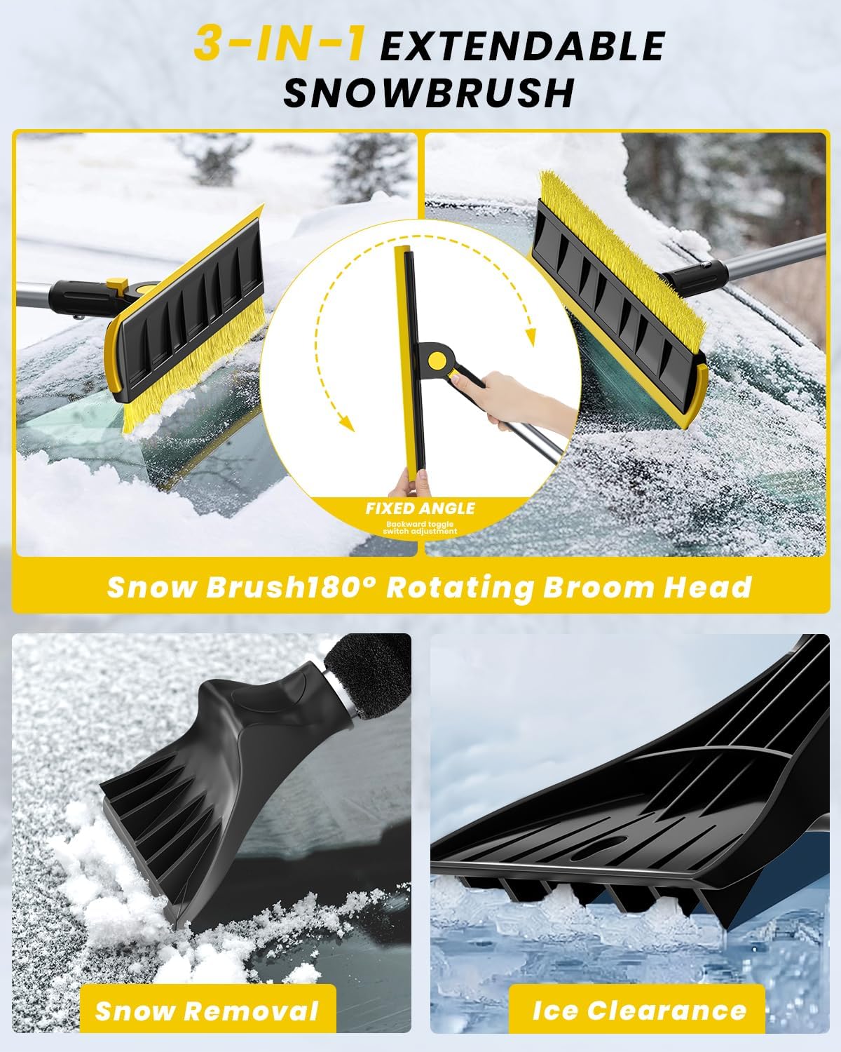 helloleiboo 2025 Extra Long 55.7" Ice Scrapers for Car Windshield Multi-Functional Detachable Car Ice Scraper with Foam Grip and 270° Pivoting Brush Head Snow Brush for SUV Truck Auto (Blue)