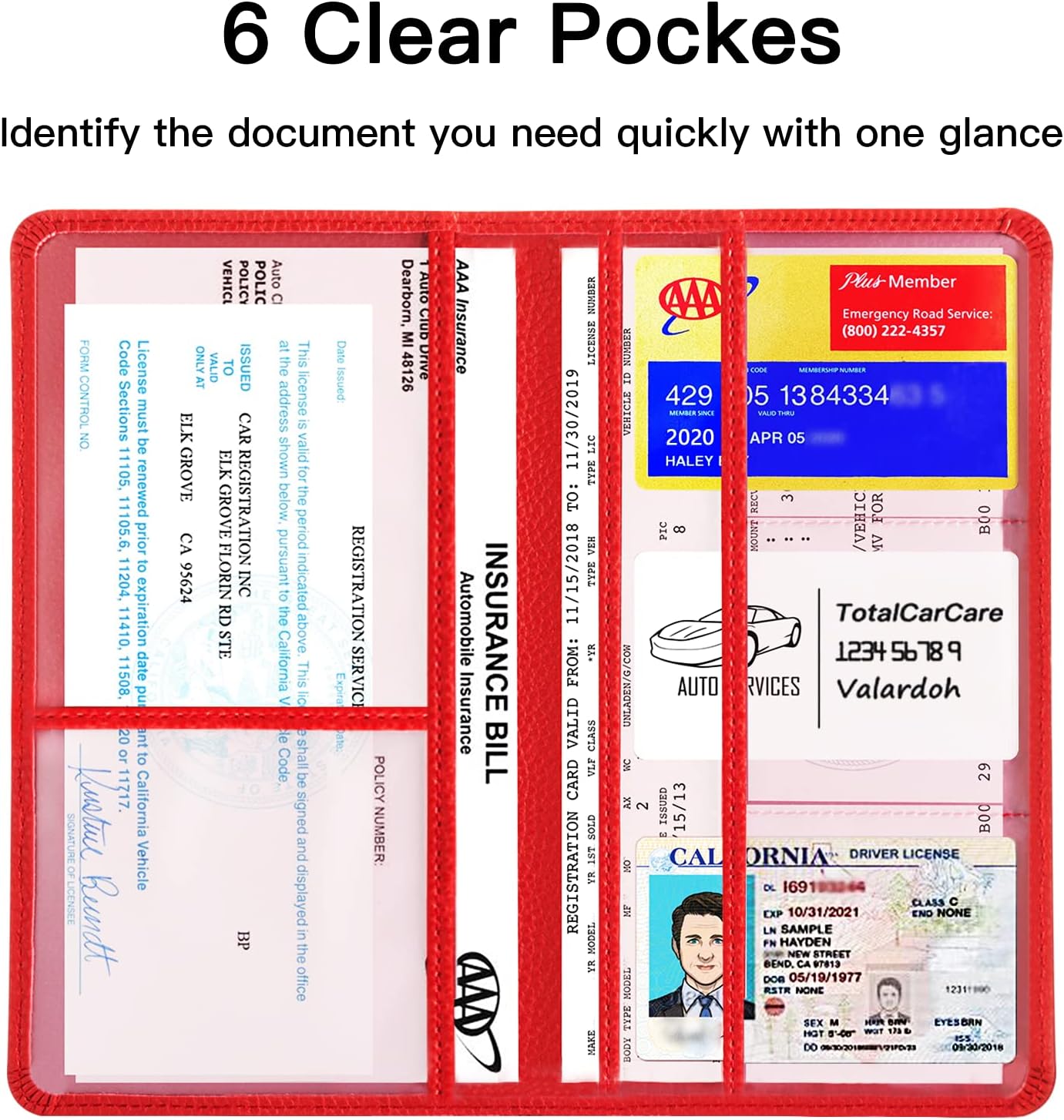 Valardoh Premium Car Registration and Insurance Card Holder, Car Document Holder for Cards, Driver License & other Essential Documents (Pink)