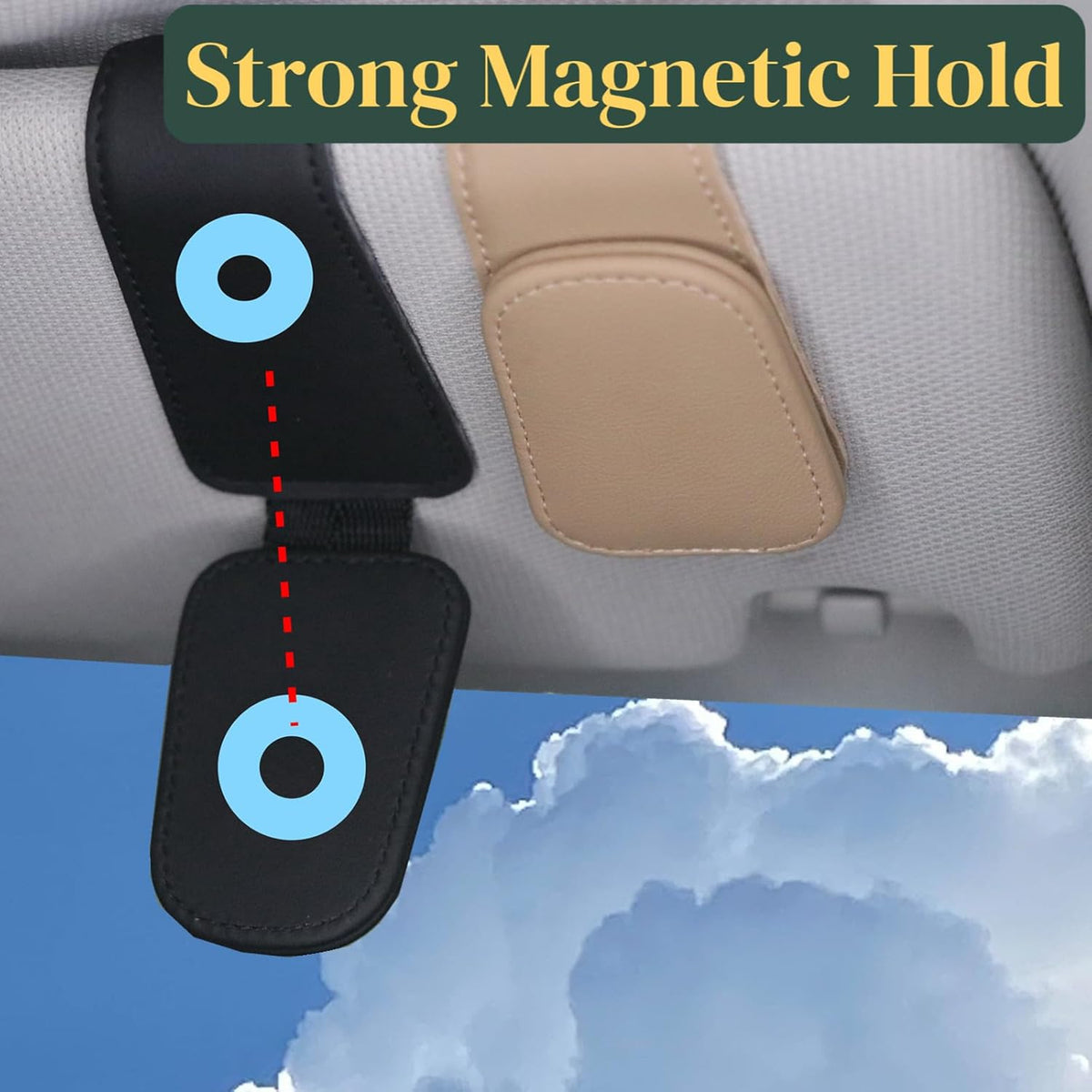 CHOSMOYI Magnetic Leather Sunglass Holder for Car, Sunglasses Clip for Car Visor, Auto Interior Accessories Universal for Different Size Eyeglasses (Black)