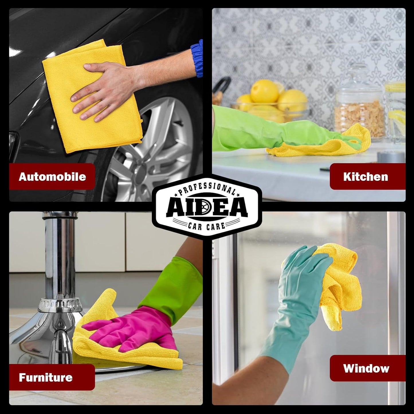 AIDEA Microfiber Cleaning Cloth, 50PK, Microfiber Towels for Cars, Premium Wash Cloths, Dusting Cloth Cleaning Rags, Absorbent Towels for SUVs, House, Kitchen, Window, Cleaning Supplies12×12"