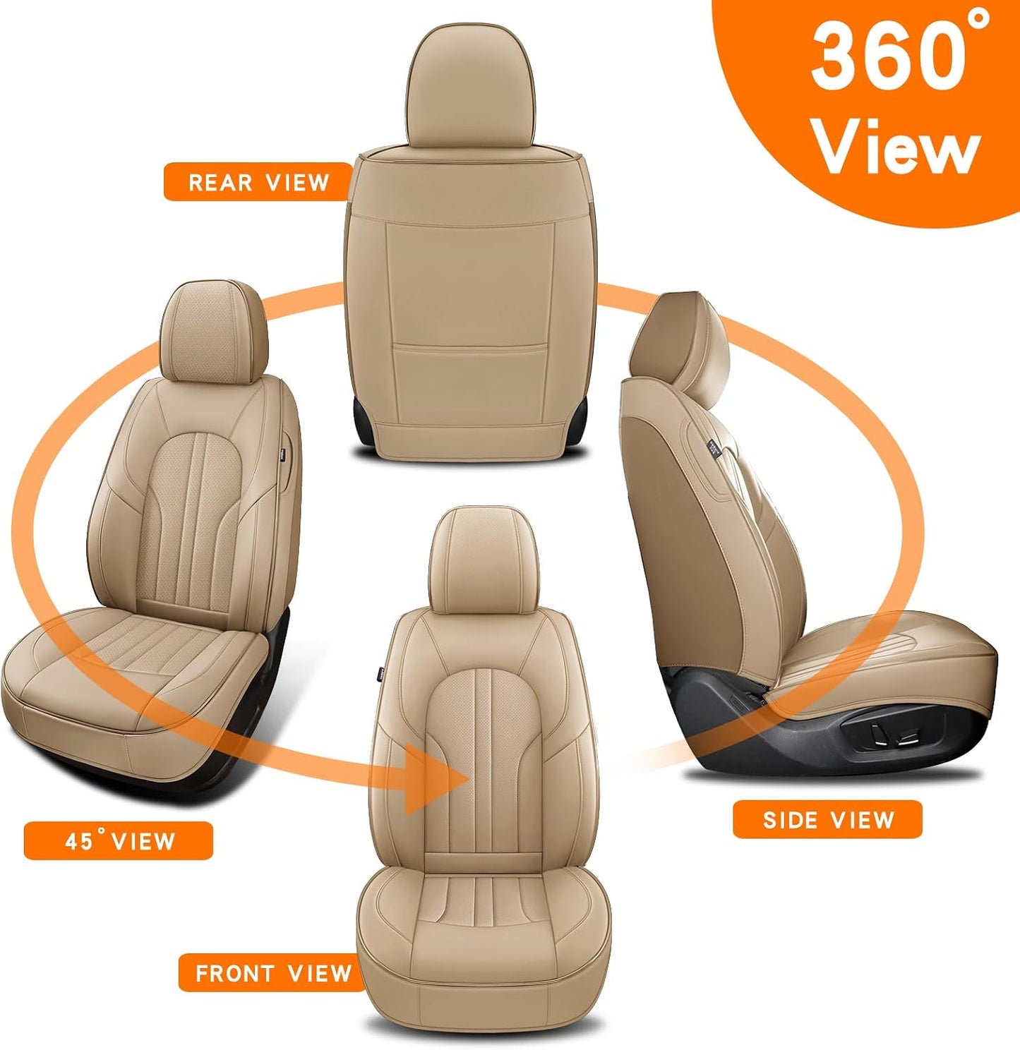 MINGBRON Car Seat Cover Full Set, Leather Car Seat Cover, Waterproof Seat Covers, Car Seat Cushion, Nappa Leather Seat Covers Car Seat Protector Universal Fit Most Cars Black