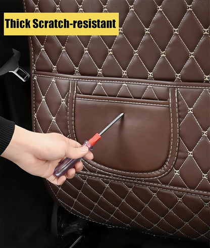 Leatherette Car Seat Protector - 2 Pack Large Car Kick Mats with Storage Pockets Organizer Seat Back Cover Against Dirty Shoes & Scratches, Universal Fit for Most Vehicles (Black)