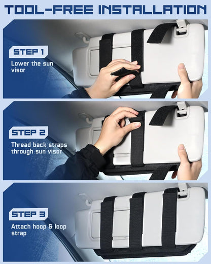 Molle Car Sun Visor Organizer with Zipper Storage Pouch & Glasses Holder, Auto Semi-Rigid MOLLE Panel for Police Gear & Overland Accessories, Fit Most Cars, Trucks, Patrols & Vans