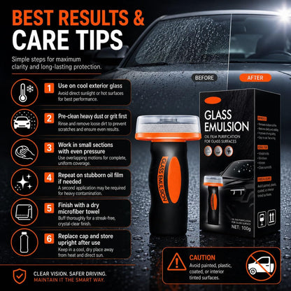 Glass Oil Film Remover for Car, 100ml Roll-On Glass Compound with Cleaning Board, Removes Oil Film & Smudges, Improve Windshield Clarity for Safe Driving