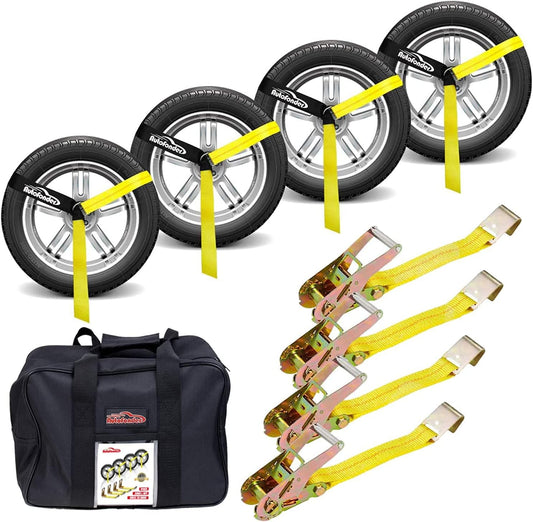 Heavy Duty Car Tie Down Straps with Flat Hook-10,000lbs Break Strength-4Pack Tire Ratchet Straps for Trailers,Trucks,UTV