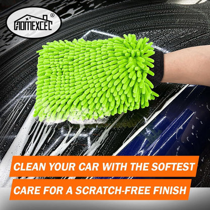 HOMEXCEL Car Wash Mitt, 2PK Chenille Microfiber Wash Mitt, Scratch-Free & Lint-Free, Rich Foam, Highly Absorbent, Double Sided, Perfect for Car Washing and Detailing, 10.2" x 6.7 ", Blue