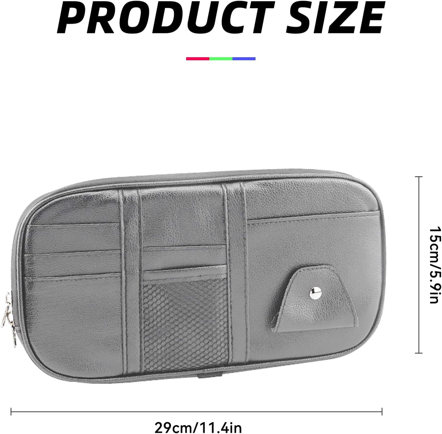 Car Sun Visor Organizer, Multi-Pocket PU Leather Sunglass Holder and Storage Pocket with Net Zipper, Card Sleeve Pocket Organizer, Auto Interior Accessories for Vehicle, Truck, SUV (Gray)