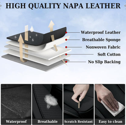 Coverado Seat Covers Full Set, Black Seat Covers for Cars 5 Seats, Car Seat Protector, Waterproof Nappa Leather Car Seat Cushion, Front and Rear Car Seat Cover Fit for Most Sedans SUV Pick-up Truck - Colors A