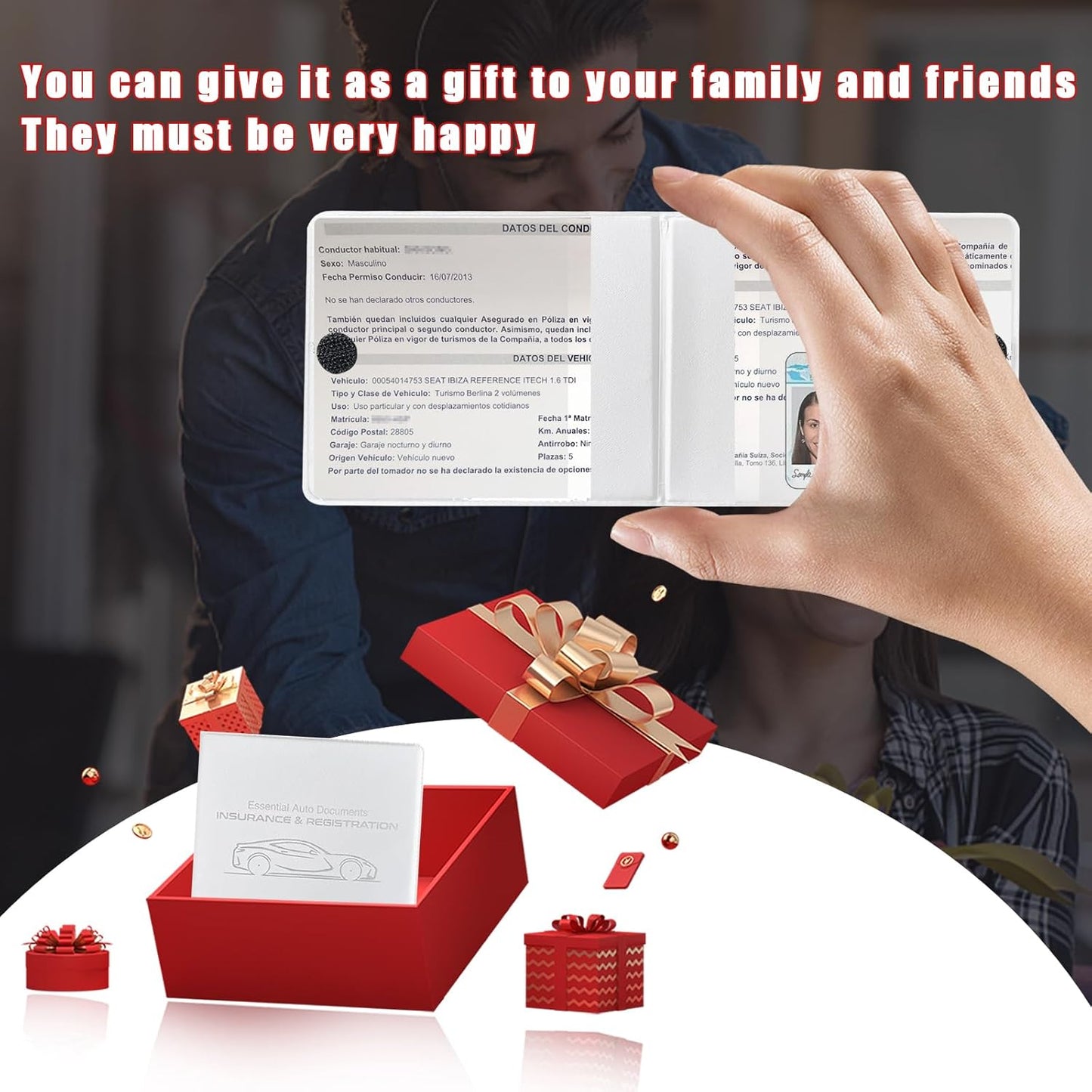 Ziciner Car Registration Insurance Holder, 2Pack Essential Auto Card Document Glove Box Organizer with Touch Fastener, Vehicle Interior Accessories Perfect for Most Car, Truck, SUV (Red/Small Car)