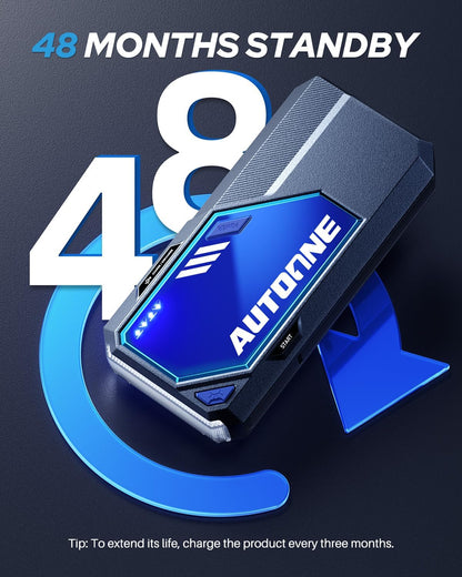 AUTOONE 6000A Car Battery Jump Starter Up to All Gas & 12L Diesel Engine, Car Battery Jumper Starter Portable 12V Jump Box with USB Output, Storage Case, LED Flashlight