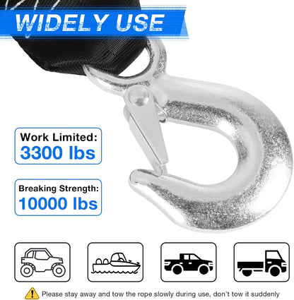 Tow Strap with Hooks, 2" x 20ft Heavy Duty Recovery Strap 15000 lbs Capacity Towing Straps for Car Truck Boat ATV Roadside Emergency