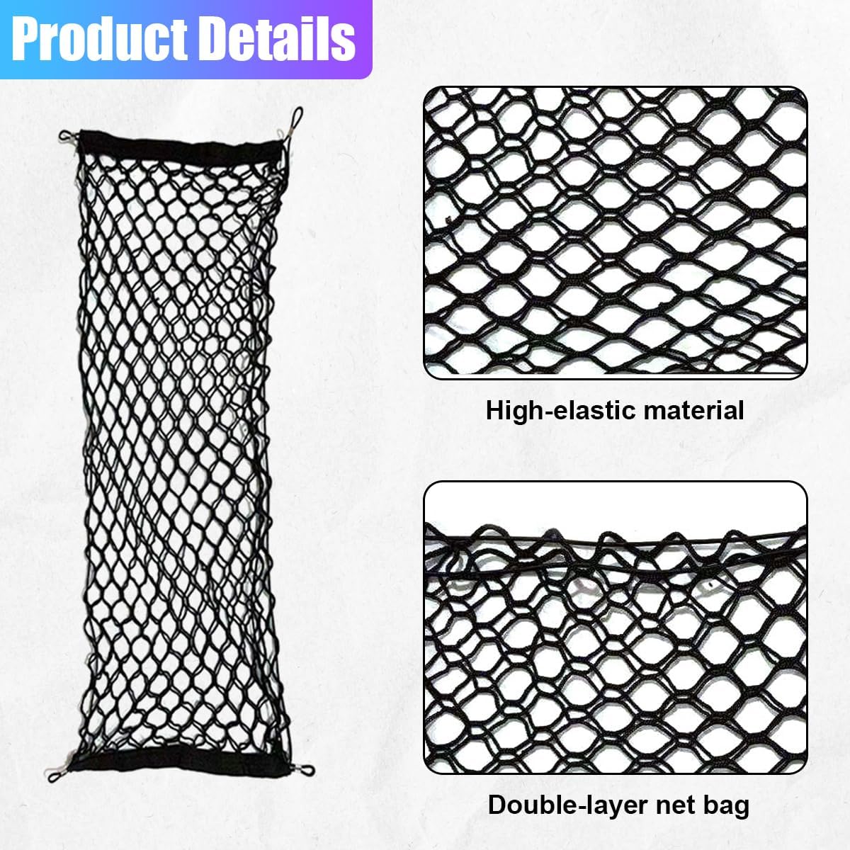ZIMISI Car Cargo Net, Elastic Stretchable Car Trunk Cargo Storage Net with Hooks, Double-Layer Nylon Truck Organizer Mesh, Vehicle Interior Accessories for Most SUVs, Trucks (35.4x15.7 inch/90×40 cm)