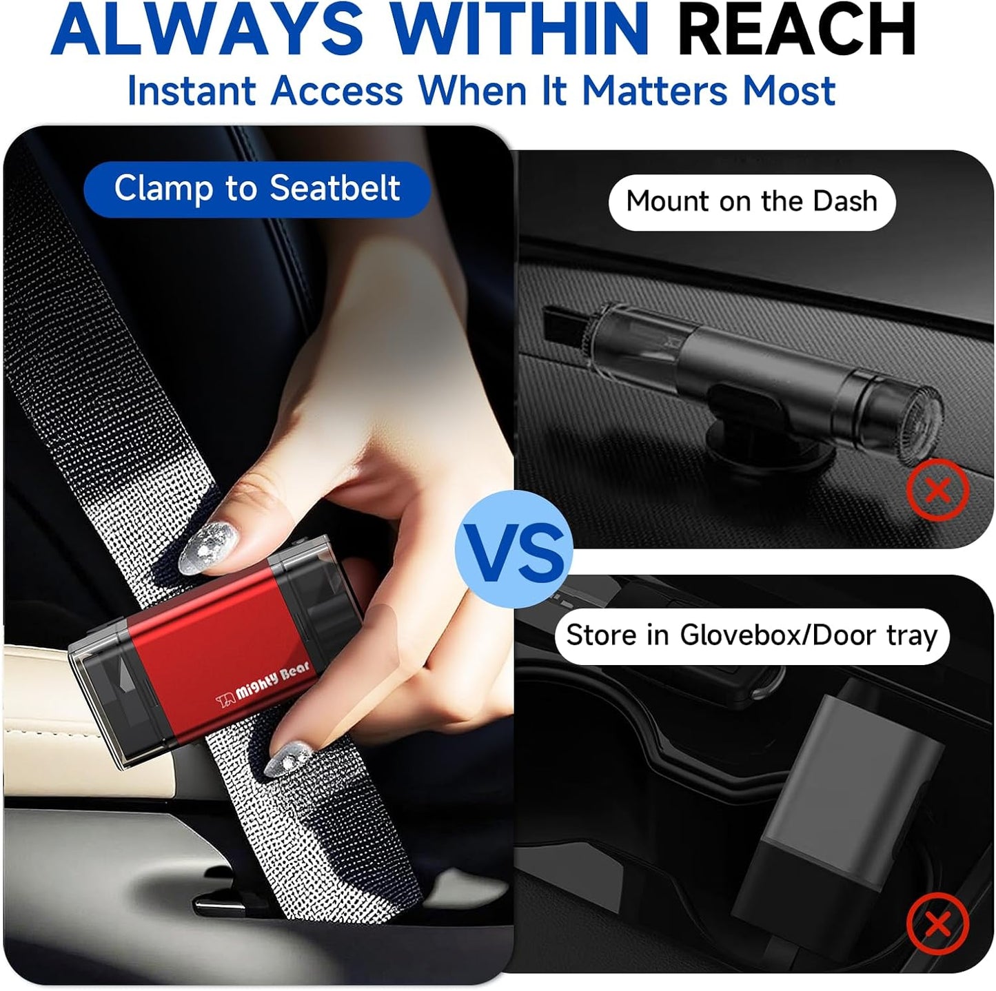 MightY Bear Window Breaker Seatbelt Cutter, 2-in-1 Car Emergency Tool, Underwater Glass Breaker for Traffic Accidents and Family Rescue - 2 Pack Red