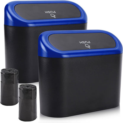 Accmor Car Trash Can with Lid, Mini Auto Dustbin Garbage Organizer Holder 2 Packs, Automotive Storage Container Bin with 60 Pcs Bags for Vehicle, Home, Office