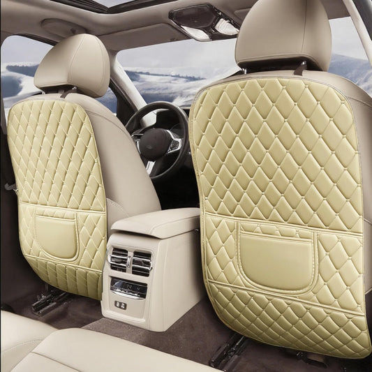 Leatherette Car Seat Protector - 2 Pack Large Car Kick Mats with Storage Pockets Organizer Seat Back Cover Against Dirty Shoes & Scratches, Universal Fit for Most Vehicles (Black)