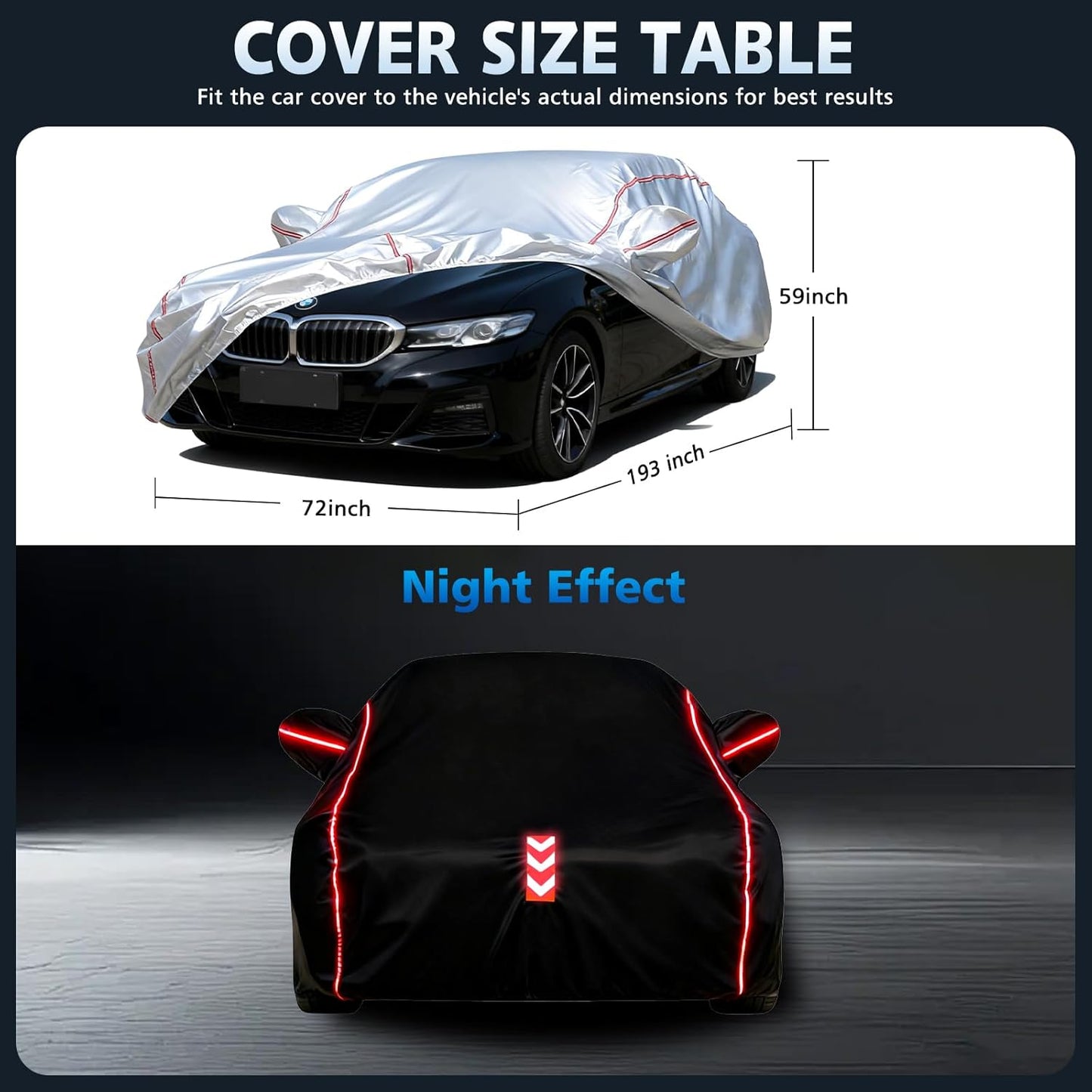 Car Cover for Sedan, Waterproof All Weather Heavy Duty, 360° Underbody Wrap Windproof Design, Quick Install Outdoor Vehicle Cover, Fits 186-193 in