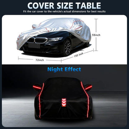Car Cover for Sedan, Waterproof All Weather Heavy Duty, 360° Underbody Wrap Windproof Design, Quick Install Outdoor Vehicle Cover, Fits 186-193 in